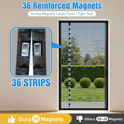 TasticTotes Magnetic Screen Door Mesh - Reversible Left & Right Opening with Magnetic Closure, Keep Buzz Out, Enjoy Fresh Air, Hands Free for Families & Pets (34" x 81", Fit Door Size 32" x 80")