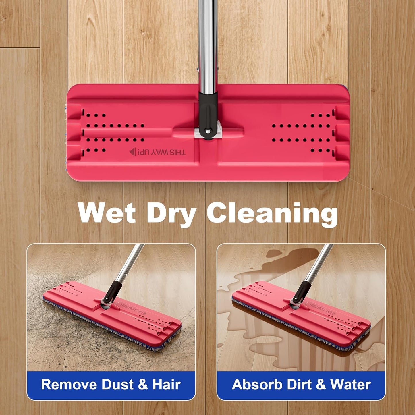 JOYMOOP Mop and Bucket Set, Flat Mops for Floor & Wall Cleaning, Commercial & Household Use, Hardwood Floor Mop with Long Handle & 4 Microfiber Pads