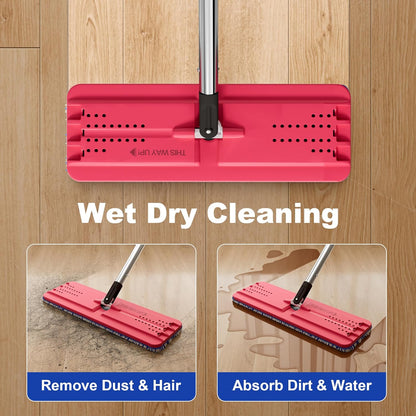 JOYMOOP Mop and Bucket Set, Flat Mops for Floor & Wall Cleaning, Commercial & Household Use, Hardwood Floor Mop with Long Handle & 4 Microfiber Pads