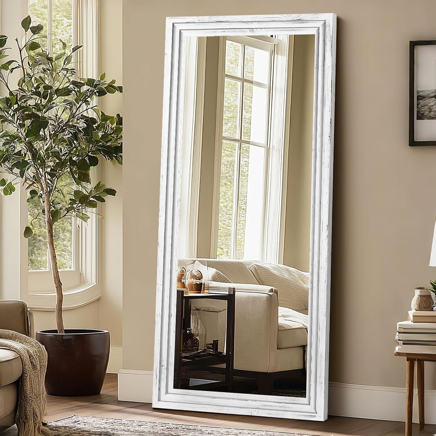 65"x22" Full Length Mirror Solid Wood Frame Floor Mirror with Stand for Living Room, Bedroom Hanging Standing or Leaning, Brown