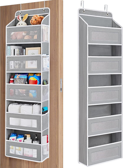 JARLINK 2 Pack Over the Door Organizer Storage, 5 Shelf Hanging Door Organizer with 5 Large Capacity Pockets, Anti Tilt 44 lb Load Behind Door Storage for Bedroom, Bathroom, Pantry, Nursery, (Grey)