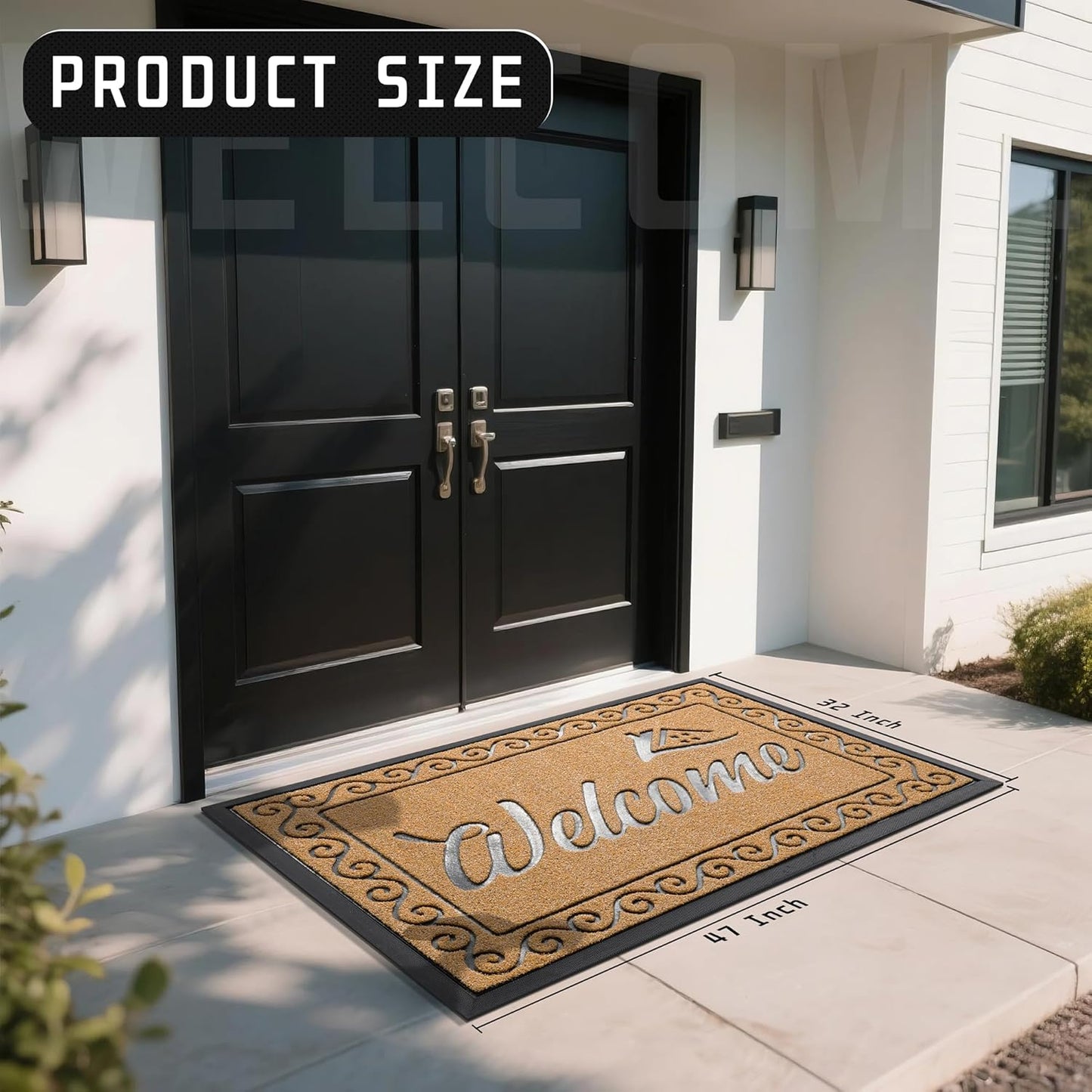 Yimobra Welcome Mat, Heavy Duty Sturdy Door Mats for Home Entrance Outdoor Indoor, Front Doormat for Outside Patio Floor Entry Porch Garage Office, Waterproof, Low Profile, 29.5x17, Black Grey