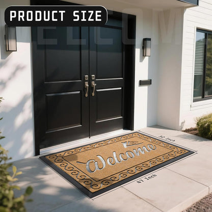 Yimobra Welcome Mat, Heavy Duty Sturdy Door Mats for Home Entrance Outdoor Indoor, Front Doormat for Outside Patio Floor Entry Porch Garage Office, Waterproof, Low Profile, 29.5x17, Black Grey