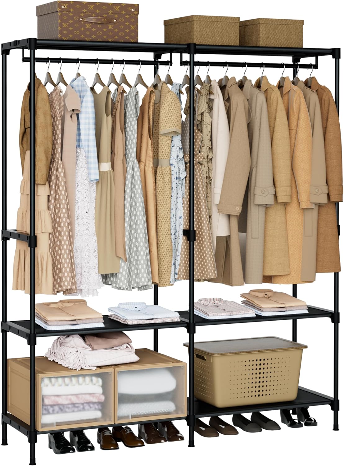 CASAMAYA Clothes Rack, Portable Closet, 80.7 Inch Extra Large Capacity Wardrobe Closet, Clothes Storage Organizer with Shelves and 5 Hanging Rods, Easy to Assembly, Black PCT036B01