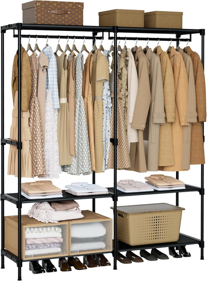 CASAMAYA Clothes Rack, Portable Closet, 80.7 Inch Extra Large Capacity Wardrobe Closet, Clothes Storage Organizer with Shelves and 5 Hanging Rods, Easy to Assembly, Black PCT036B01