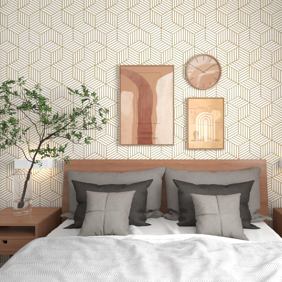 MelunMer Geometric Peel and Stick Wallpaper Gold 118In L 17.7In W Self Adhesive Removable Wallpaper for Bedroom/Bathroom Waterproof Modern Contact Paper for Cabinets Gold Contact Paper Shelf Liner