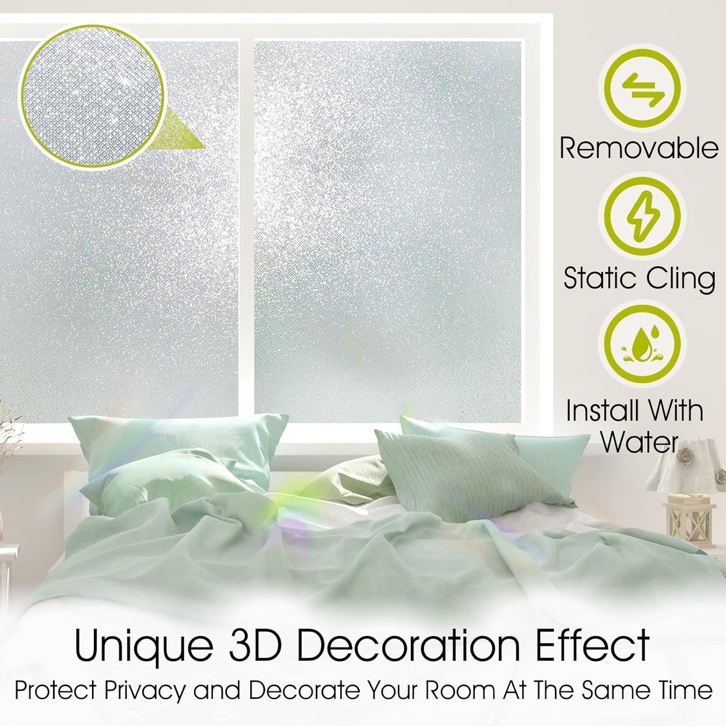 KESPEN Window Privacy Film Frosted Glass Heat Control UV Blocking Privacy Window Film for Glass Windows Static Cling Non-Adhesive Door Coverings Decals for Bathroom Home Office,17.5 Inch X 6.5 Feet