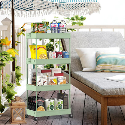 SPACEKEEPER 5-Tier Rolling Cart, Bathroom Storage Organizer Utility Cart, Mobile Shelving Unit Slide Out Shelves for Kitchen Living Room Laundry Room & Dressers, Black