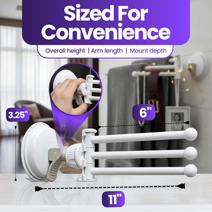 Safe-er-Grip Changing Lifestyles Drip Dry Portable Drying Rack, White with 3 Movable Arms, Swing Arm Suction Cup Towel Bar, Bath Towel Rack Hanger Towel Holder Organizer 11.5x17 Inch (Pack of 1)