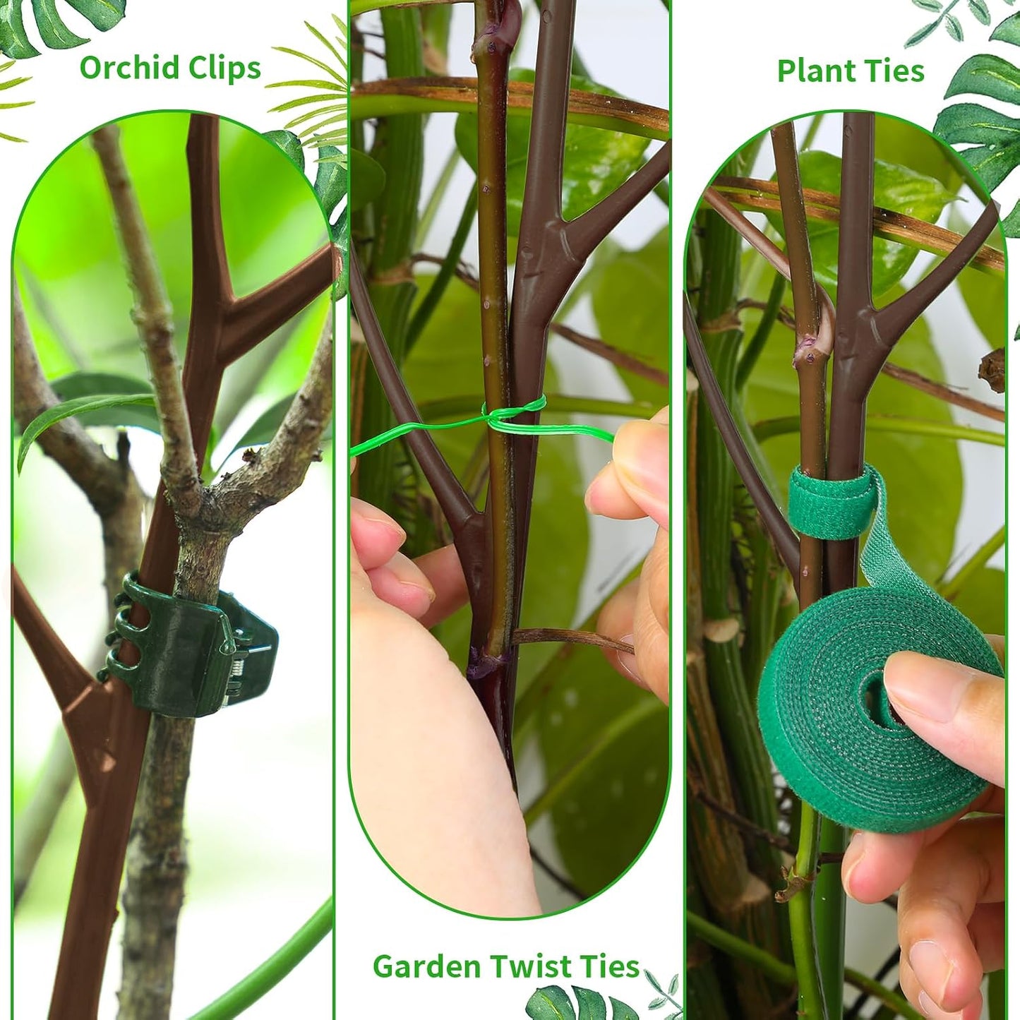 ROADPLUM 4 Pack 39.37" Detachable Twig Plant Support Stakes Set, Blends in to Plant, Branch Plant Sticks with Orchid Clips Twist Plant Ties, Twig Trellis for Indoor Outdoor Plants Potted Plants Flower