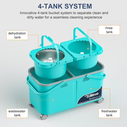 2026 Upgraded Easy-Use Spin Mop for Cleaner, Clean & Dirty Water Separation Mop Bucket for Pet & Family Homes,360° Swivel Wheels, Safe for Hardwood & Tile, Adjustable Handle,6 Reusable Mop Heads