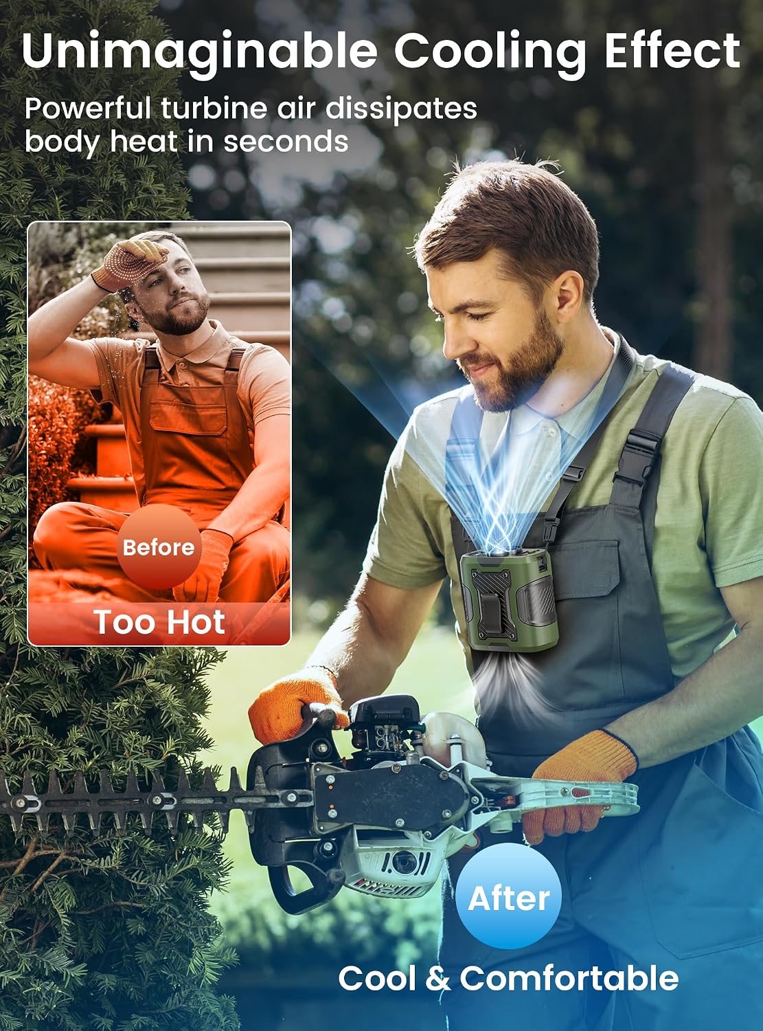 Koonie Waist Clip-on Fan for Shirt, 100 Levels of Speeds, 24H Work Time | Portable Wearable Belt Personal Cooling Fan, Rechargeable Battery, Under-shirt Fan for Outdoor Work, Travel