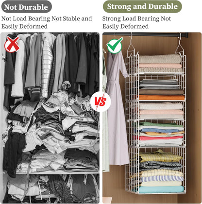 X-cosrack Closet Hanging Organizer Shelves - 5 Tier Wardrobe Organizers and Storage Bin, Hanging Organizer Shelves, Clothes Shelf with Adjustable Dividers for Bedroom Closet Sweater Shoes Handbag