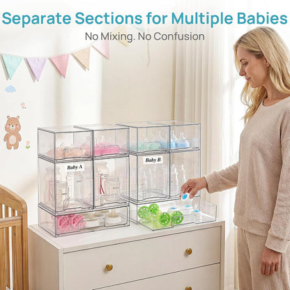 Vtopmart Stackable Storage Drawers Set of 5, Clear Plastic Organizer Bins for Baby Bottle, Beauty Supplies Storage, Ideal for Kichen Countertop, Vanity, Bathroom, Cabinet, Pantry Organization