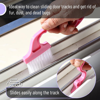 Slick- Window Track Cleaning Brush, 2 Pack, Blue Ergonomic Handle | Built-in Scraper, Multipurpose Window Track Cleaning Tool for Sliding Doors, Windows, Corners, Dust, Dirt & Narrow Gaps