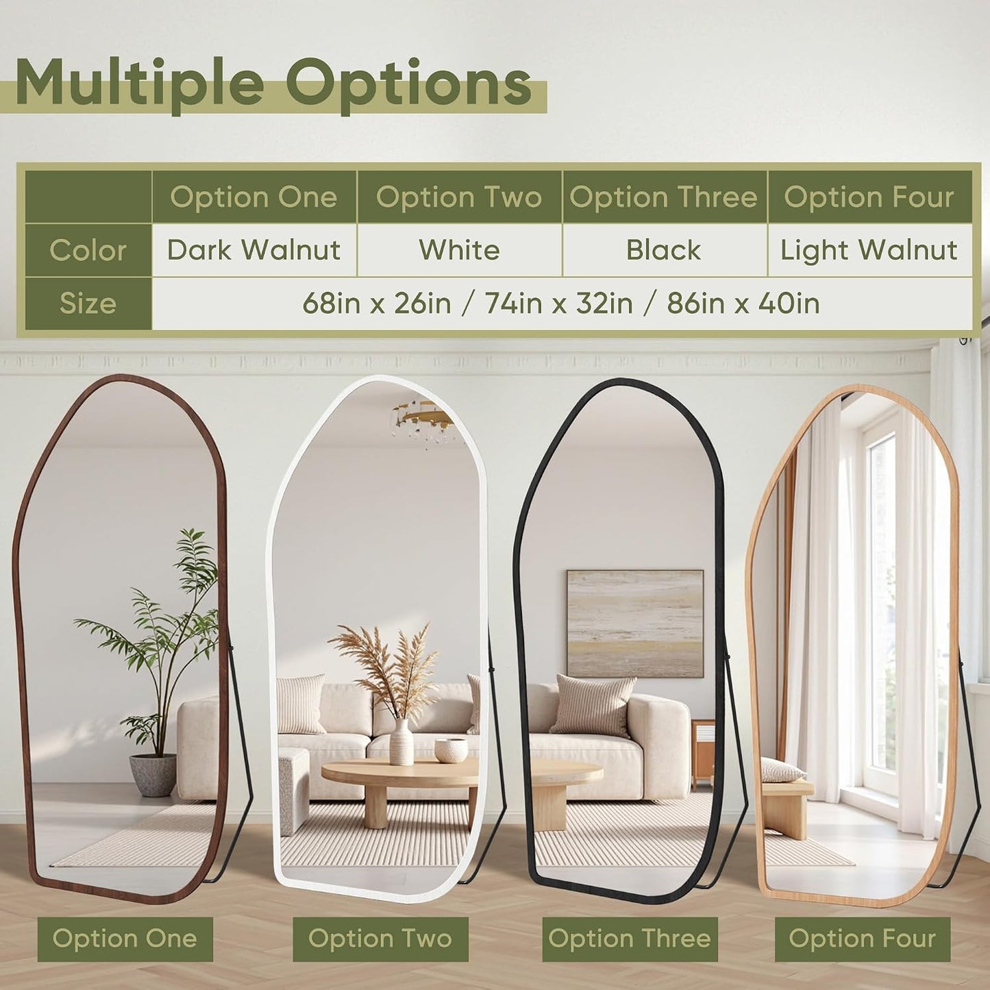 Suidia Full Length Mirror, Oversized Floor Mirror with Solid Wood Frame, Large Standing Mirror for Bedroom Living Room, Wood Art Style, Dark Walnut, 74" L x 32" W