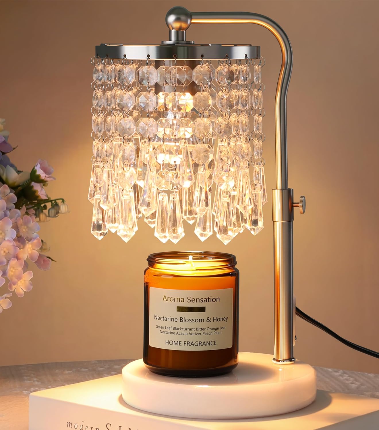 Candle Warmer Lamp with Timer Dimmer, Crystal Candle Lamp Birthday Gifts for Women, Mom, House Warming Gifts Wax Melt Warmer for Jar Candles with 2 Bulbs, Gold