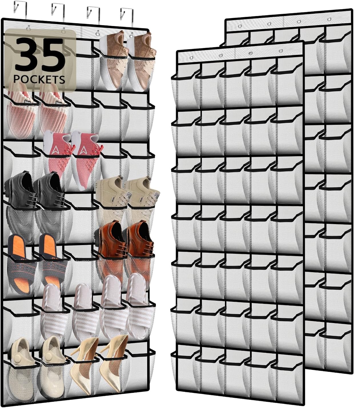 PAULONE 12 Pocket Over the Door Shoe Organizer,Reusable Breathable Large Mesh Bag Men's & Women's Sneaker Organizer,Shoe Organizer for Kids,Hanging Shoe Storage Hanging Bag (White)