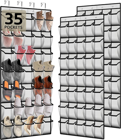PAULONE 12 Pocket Over the Door Shoe Organizer,Reusable Breathable Large Mesh Bag Men's & Women's Sneaker Organizer,Shoe Organizer for Kids,Hanging Shoe Storage Hanging Bag (White)