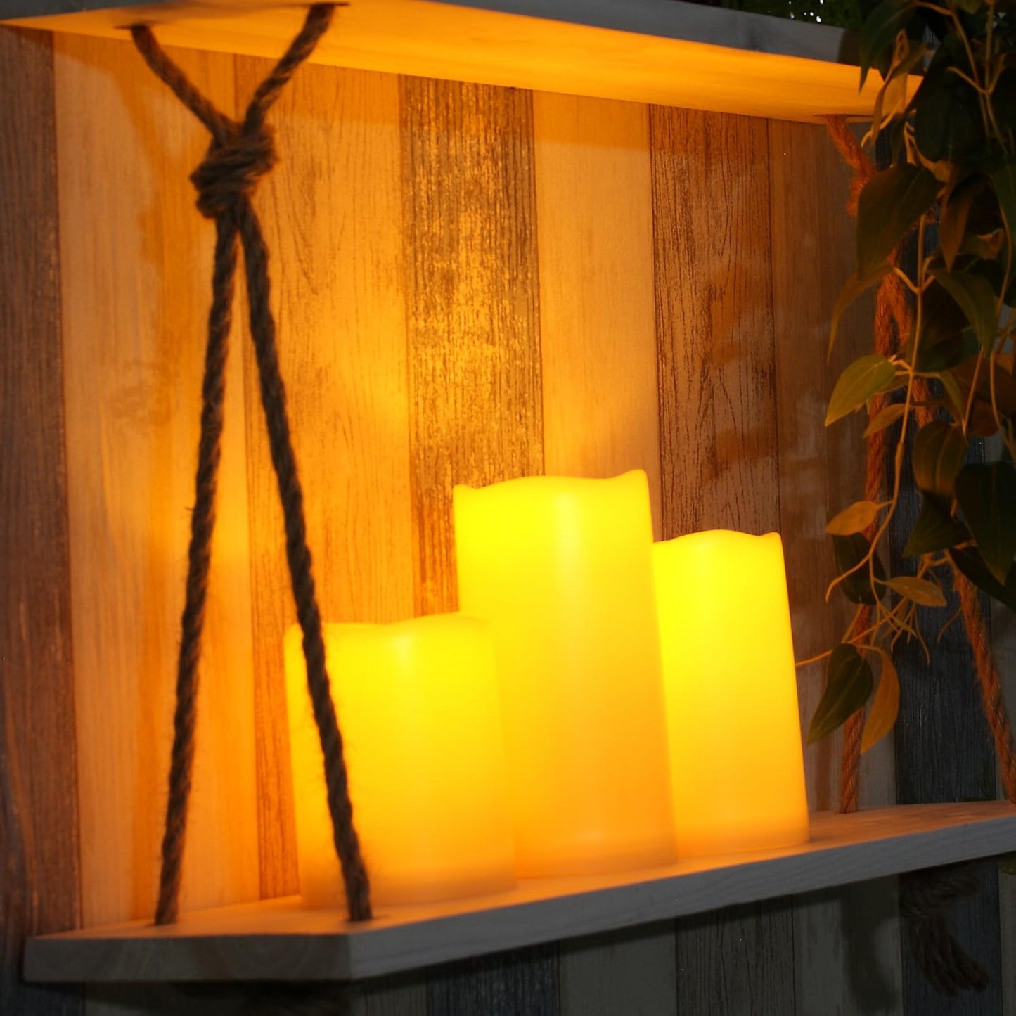 3”X3” 4 Pack Outdoor Flameless Candles Battery Operated LED Waterproof Pillar Candles with Remote Timer Electric Flickering LED Lights for Christmas, Halloween, Wedding, Home, Garden Decorations