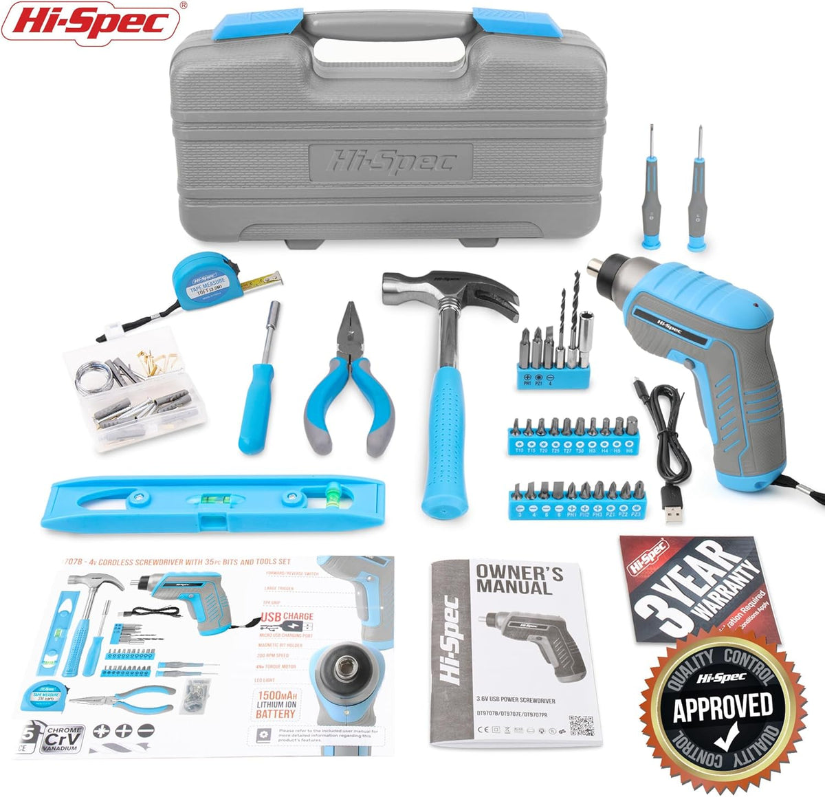 Hi-Spec Tool Kit with 3.6V USB Small Electric Screwdriver Set, Pink Drill Set for Women, Tool Kit for Home