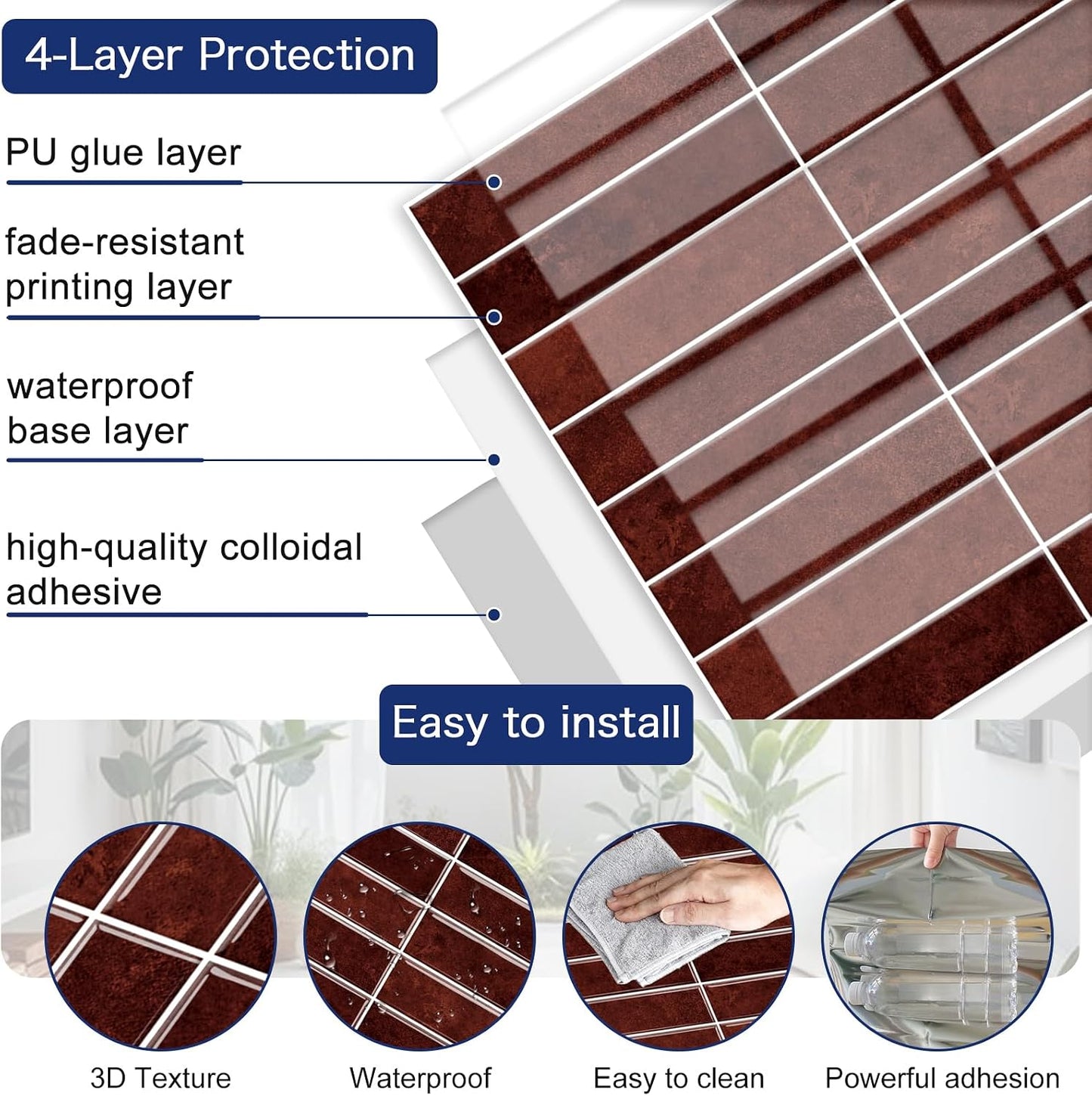 MORCART Peel and Stick Backsplash, 10 Sheets of 11.8"x11.8" - 3D Adhesive Waterproof Wall Tiles for Kitchen, Bathroom, Living Room, Subway Tiles, Gray-Apricot