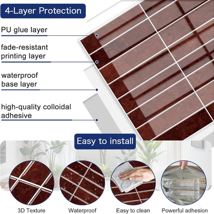 MORCART Peel and Stick Backsplash, 10 Sheets of 11.8"x11.8" - 3D Adhesive Waterproof Wall Tiles for Kitchen, Bathroom, Living Room, Subway Tiles, Gray-Apricot