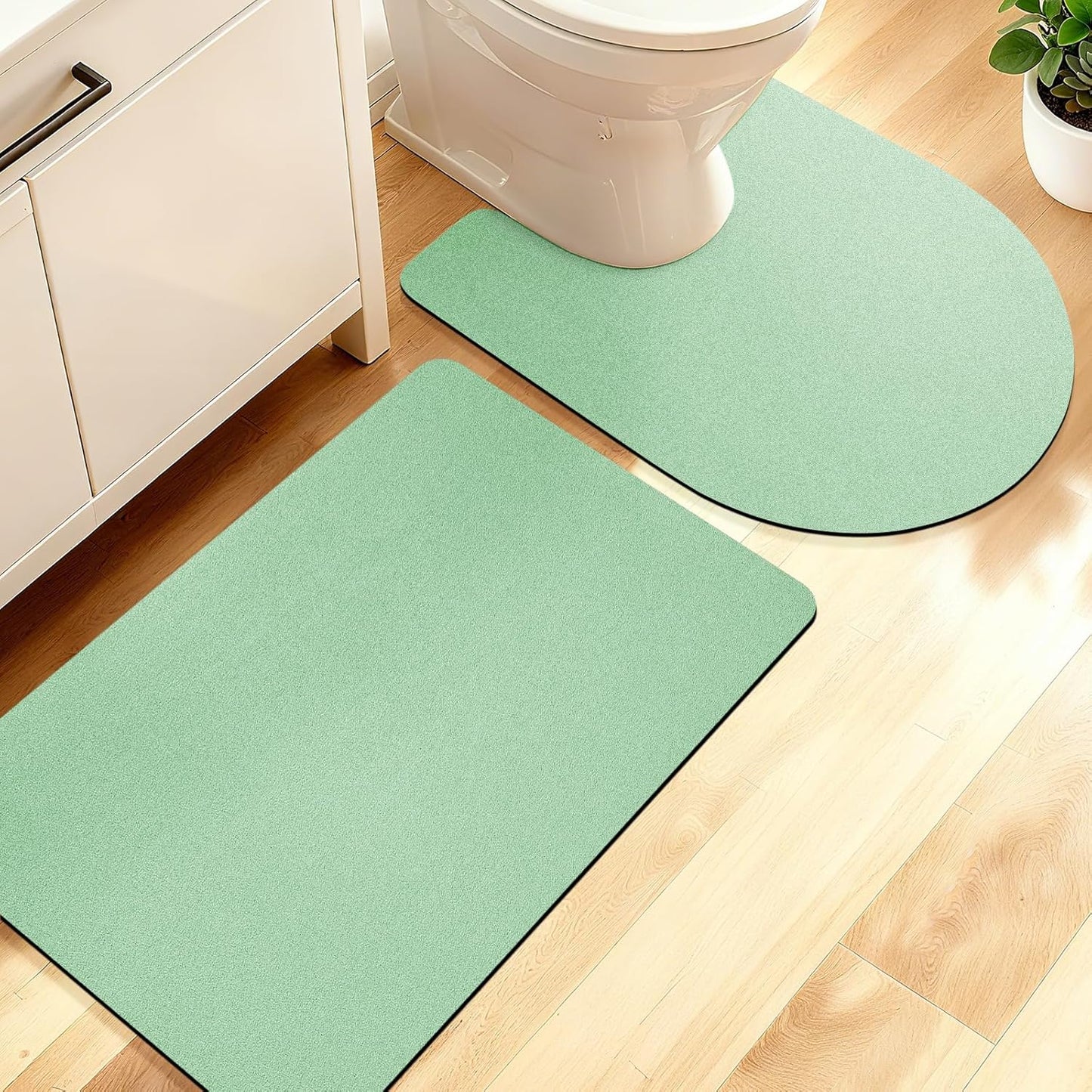 ACCUMTEK Non Slip Bath Mat, Thin Bathroom Rugs Fit Under Door, Quick Dry Bath Mats, Machine Washable Bath Rugs for Bathroom, Bathtub & Kitchen, Grey/Bordered/24 x17
