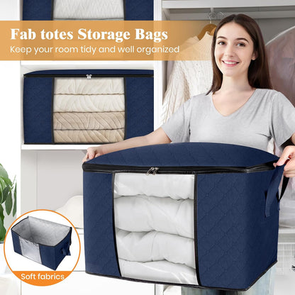 Fab totes 6 Pack Storage Bags for Clothes and Blanket, Foldable Closet Organizers and Storage with Zippers, Clear Window and Handles, Fabric Storage Bins for Sweater, Comforter, Bedding,Linen Sheets