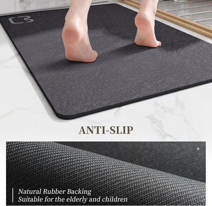 Diatomaceous Earth Bath Mat Rugs Super Absorbent Diatomite Stone Bath Mat Non Slip Quick Dry Thin Bathroom Mat Fit Under Door, Floor Rugs in Front of Bathtub, Shower Room, Sink,15.7"x23.6", Grey
