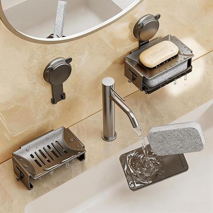 Heavyrain Soap Holder for Shower, Rustproof Aluminum Bar Soap Dish with Strong Suction Cups, Self Draining Soap Tray for Shower Wall, Sponge Caddy for Kitchen Sink, Modern Bathroom Organizer