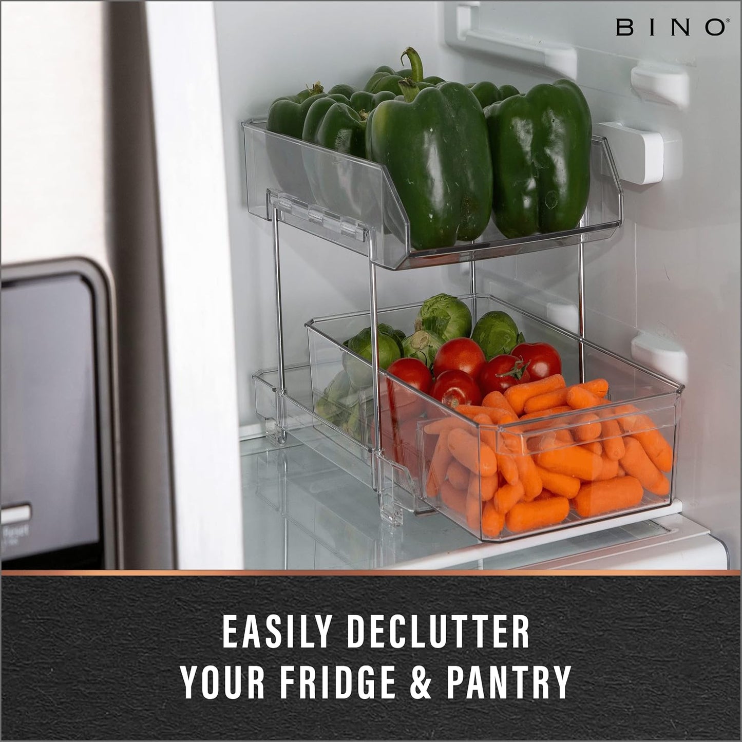 BINO 2 Tier Clear Storage Organizer with Dividers | Slide Out Drawer for Under Sink or Medicine Cabinet | Bathroom Closet, Vanity, Pantry Organizer | Under Cabinet Storage for Bathroom and Kitchen