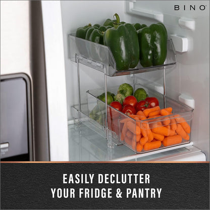 BINO 2 Tier Clear Storage Organizer with Dividers | Slide Out Drawer for Under Sink or Medicine Cabinet | Bathroom Closet, Vanity, Pantry Organizer | Under Cabinet Storage for Bathroom and Kitchen