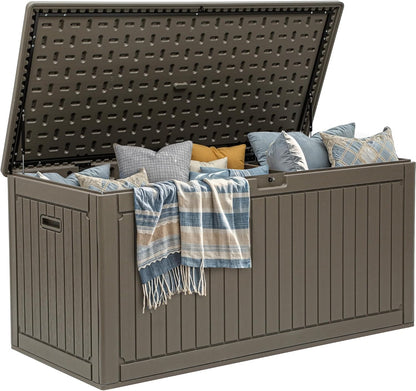 YITAHOME 100 Gallon Large Outdoor Deck Box | Waterproof Resin Storage Box, Lockable Indoor Outdoor Storage Container for Patio Furniture Cushions, Pool Accessories