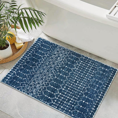 Lahome Moroccan Entry Rug 2x3, Non-Slip Washable Front Indoor Door Mat Rubber Backing Low-Profile Door Rugs, Small Geometric Print Distressed for Entryway Bathroom Kitchen, Black Hana