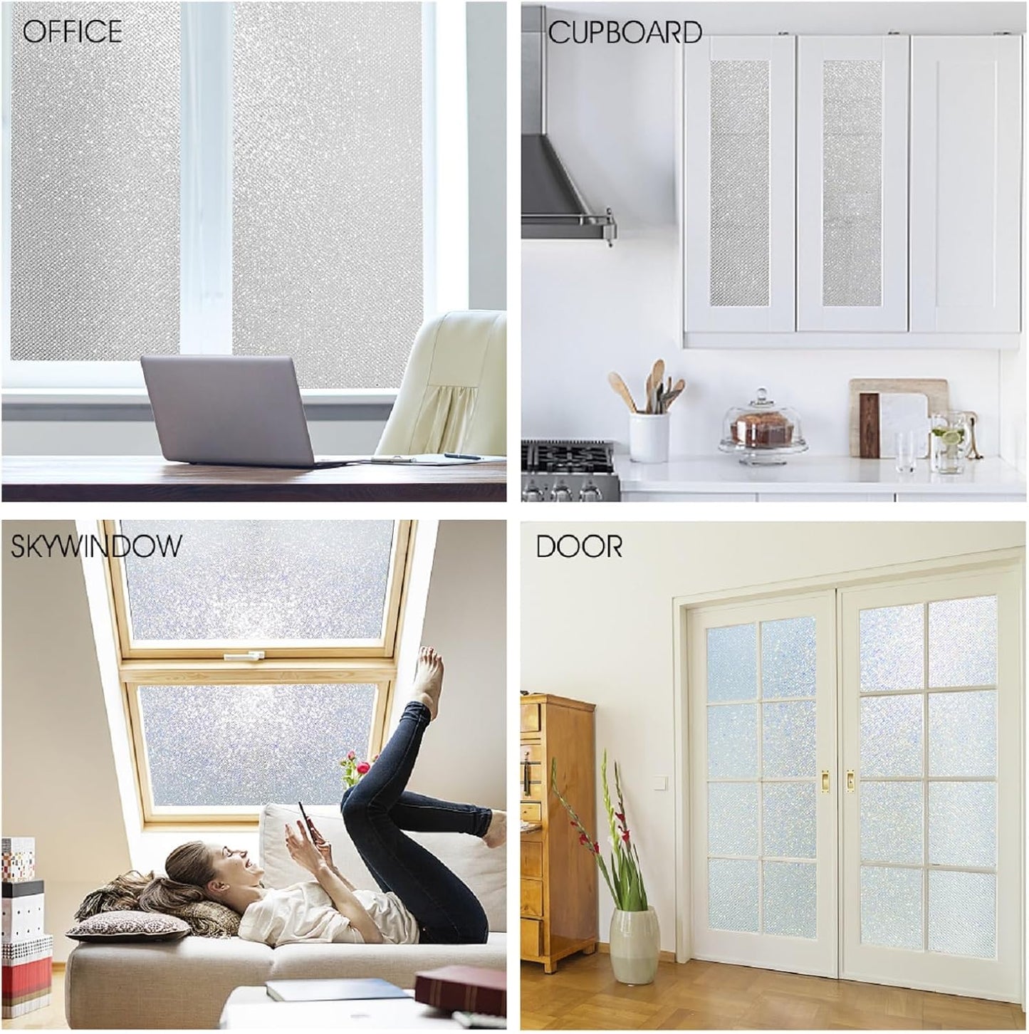 KESPEN Window Privacy Film Frosted Glass Heat Control UV Blocking Privacy Window Film for Glass Windows Static Cling Non-Adhesive Door Coverings Decals for Bathroom Home Office,17.5 Inch X 6.5 Feet