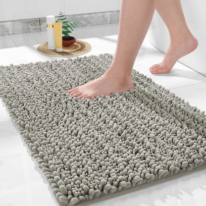 Yimobra Bathroom Rugs Non Slip Washable - Ultra Soft Absorbent Chenille Bath Mat, Quick Dry Shaggy Floor Carpet for Tub Shower, Gray Home Decor Accessories, 24x17 Inch