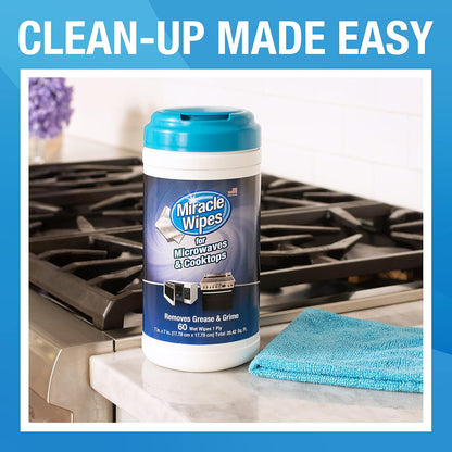MiracleWipes for Microwaves and Cooktops, Easily Removes Food and Grime Buildup, Safe and Convenient Stove Top Cleaner, Great for Home and Kitchen Use - 30 Count