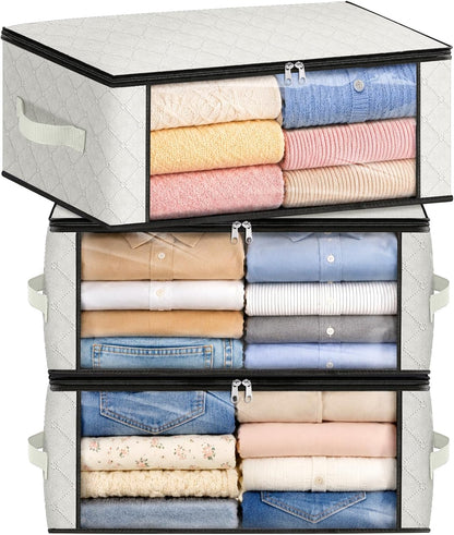 Fab totes 6 Pack Storage Bags for Clothes and Blanket, Foldable Closet Organizers and Storage with Zippers, Clear Window and Handles, Fabric Storage Bins for Sweater, Comforter, Bedding,Linen Sheets