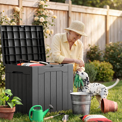 JUMMICO 31 Gallon Resin Deck Box Waterproof Indoor Outdoor Storage Boxes for Patio Furniture Cushions and Garden Tools (Brown)