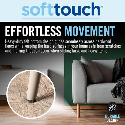 SoftTouch 1.5" Round Reusable Felt Furniture Sliders for Hard Surfaces, Noise-Reducing Adhesive Moving and Protective Pads for Cabinets, Chairs, Tables & Decorative Items Set of 48, Brown
