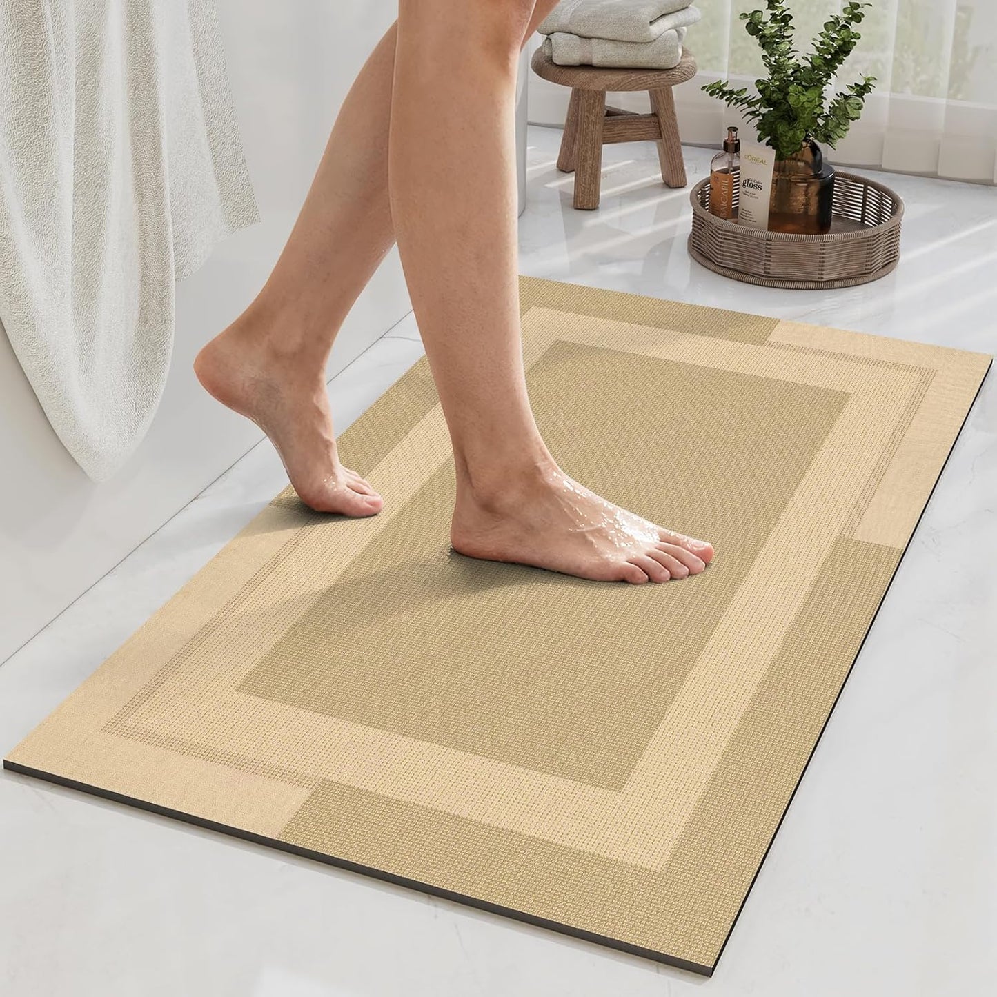 YDKGL Non Slip Bath Mat, Rubber Backing Ultra Thin Bathroom Rugs Fit Under Door Quick Dry Super Absorbent Washable Bath Rug Shower Mat for Bathroom Floor Bathtub Shower Sink, Easy Care Blue 16"x 24"