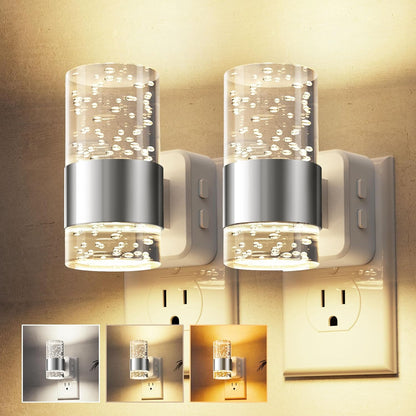 L LOHAS LED Night Light, Bubble Night Lights Plug into Wall,2 Pack 3000K/4000k/5000K Adjustable Color Temperature Night Light,Dimmable Nightlights with Dusk to Dawn Sensor for Rooms Bathroom Hallway