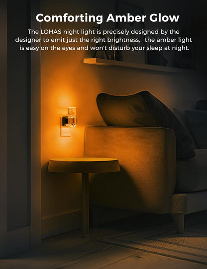 L LOHAS LED Night Light,Dimmable Night Lights Plug into Wall, 2 Pack Acrylic Nightlight with 0-100 LM Adjustable Brightness, 3000K Plug in Night Light with Dusk to Dawn Sensor, for Bathroom Hallway
