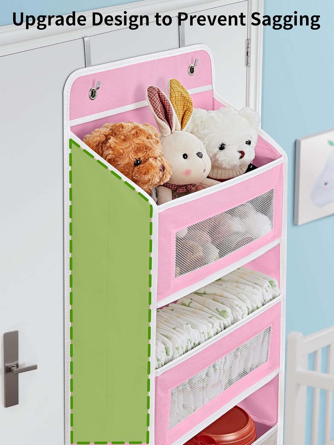 JARLINK 2 Pack Over the Door Organizer Storage, 5 Shelf Hanging Door Organizer with 5 Large Capacity Pockets, Anti Tilt 44 lb Load Behind Door Storage for Bedroom, Bathroom, Pantry, Nursery, (Grey)