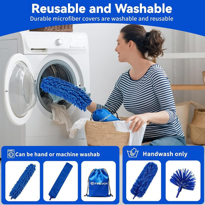 Dusters for Cleaning, Duster with Extension Pole 5 in 1 Kit, Cobweb Duster, Long Dusters for High Ceilings, Microfiber Dusters for Ceiling Fan, Blinds and Furniture