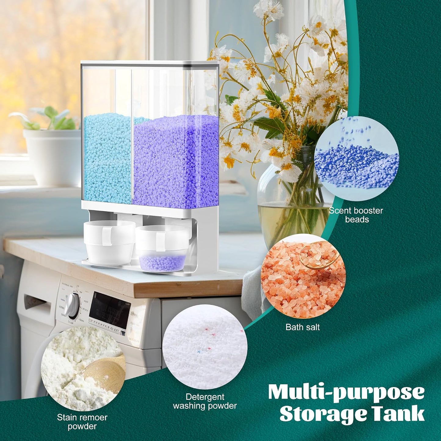 105 Oz Laundry Detergent Dispenser with Nail - Wall Mounted Scent Booster Beads Container, Softener Beads Storage, Rice Dispenser, Dry Food/Solid Grain Organizer