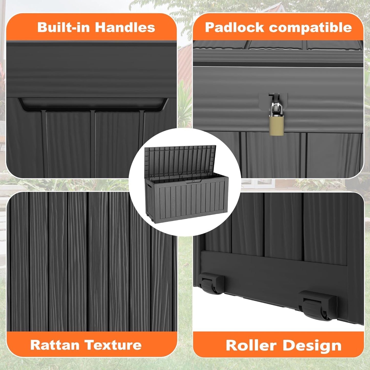 EasyUp 33 Gallon Resin Deck Box Waterproof, UV Resistant Outdoor Storage Box for Delivery, Porch, Patio and Garden, Stripe Black