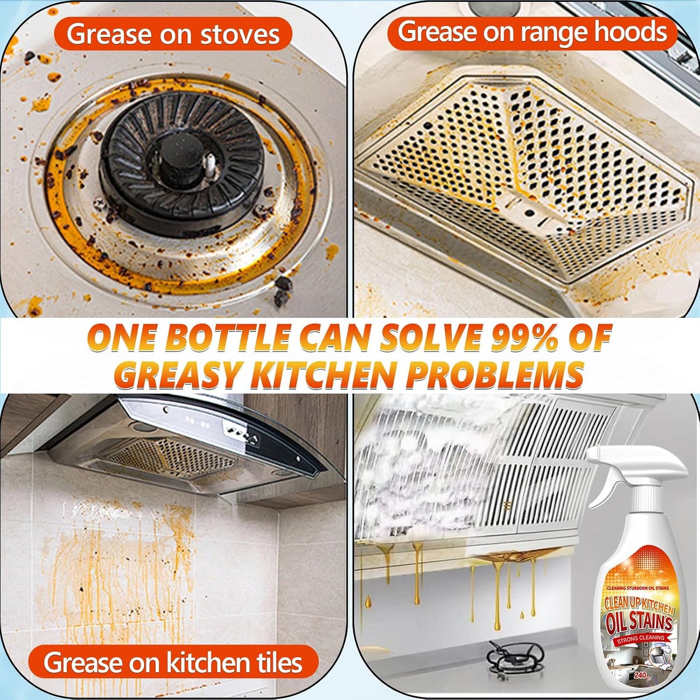 Heavy Duty Degreaserr, 2025 New Kitchen Cleaner, Multipurpose Oil Stain Remover, Strong Grill Cleaner for Restaurant, Multipurpose Cleaner Spray for Countertops, Ovens