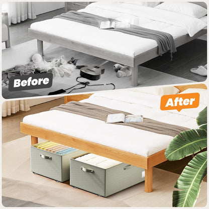 Dayacoco Under Bed Storage With Wheels,10in Underbed Storage Containers 65L | Large Capacity Underbed Storage, No Assembly Required Rolling Under Bed Storage for Clothes Blankets Shoes Beige